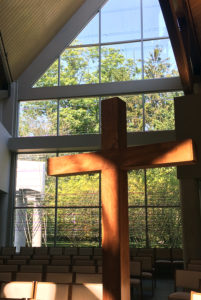 "These windows are meant to symbolize that at the bottom, there is a ton of clutter and busyness and lack of clarity, but as one ascends up the windows, as one reaches up to the heavens, there is incredible clarity, there is peace." – Fr. Jeremy